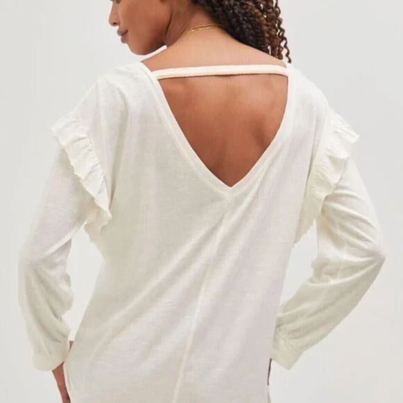 Anthropologie Pilcro Ruffled Open-Back Tunic Tee Top Size M Cotton - Picture 2 of 8